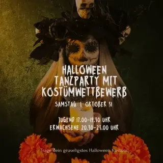 Spooky Season is here!! 🎃👻

Komm am 31.10.26 in unser Haunted House 🧟‍♂️

Trage dein gruseligstes Kostüm zur Tanzparty  und gewinne Preise 🦴💀 
Weitere Infos folgen...

Wir freuen uns auf euch!